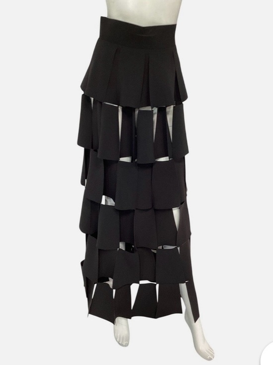 A.W.A.K.E Mode Black Laser Cut Squares Tiered Maxi Skirt - Women - Picture 5 of 6
